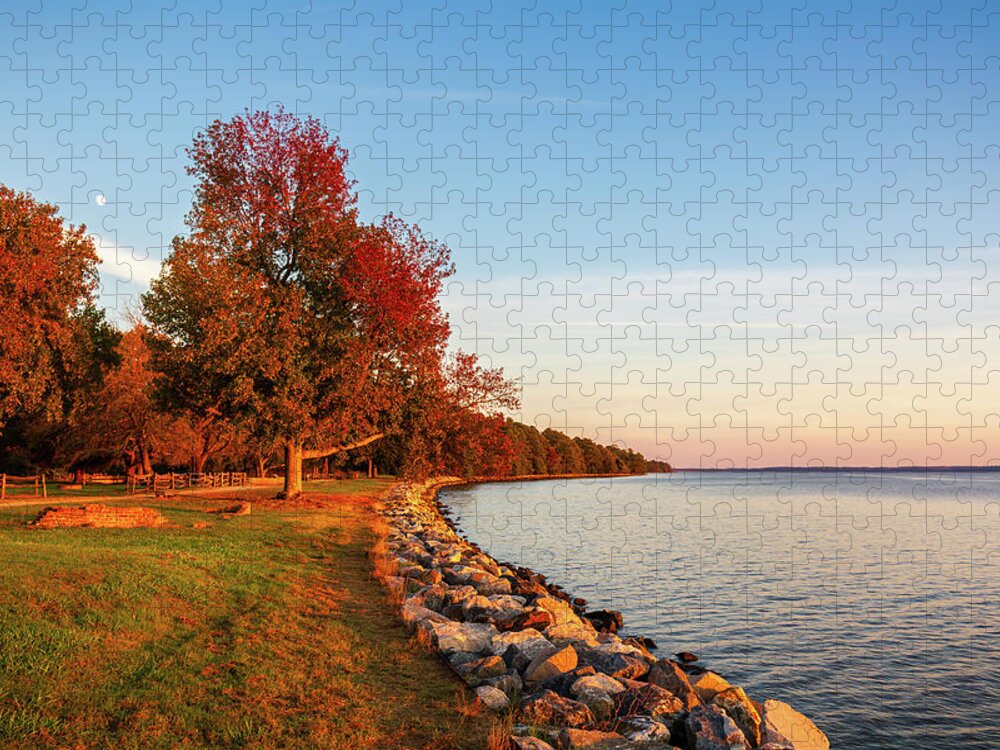 Jamestown Island Jigsaw Puzzle featuring the photograph Historic Jamestowne Island Riverview Sunset by Rachel Morrison