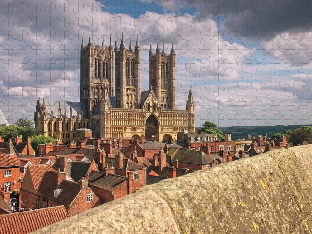 City Of Lincoln Jigsaw Puzzle featuring the photograph Historic Lincoln Cathedral Cityscape by Philip Preston