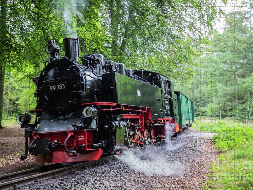 Rasender Roland Jigsaw Puzzle featuring the photograph Historic Steam Locomotive and Coaches by Eva Lechner