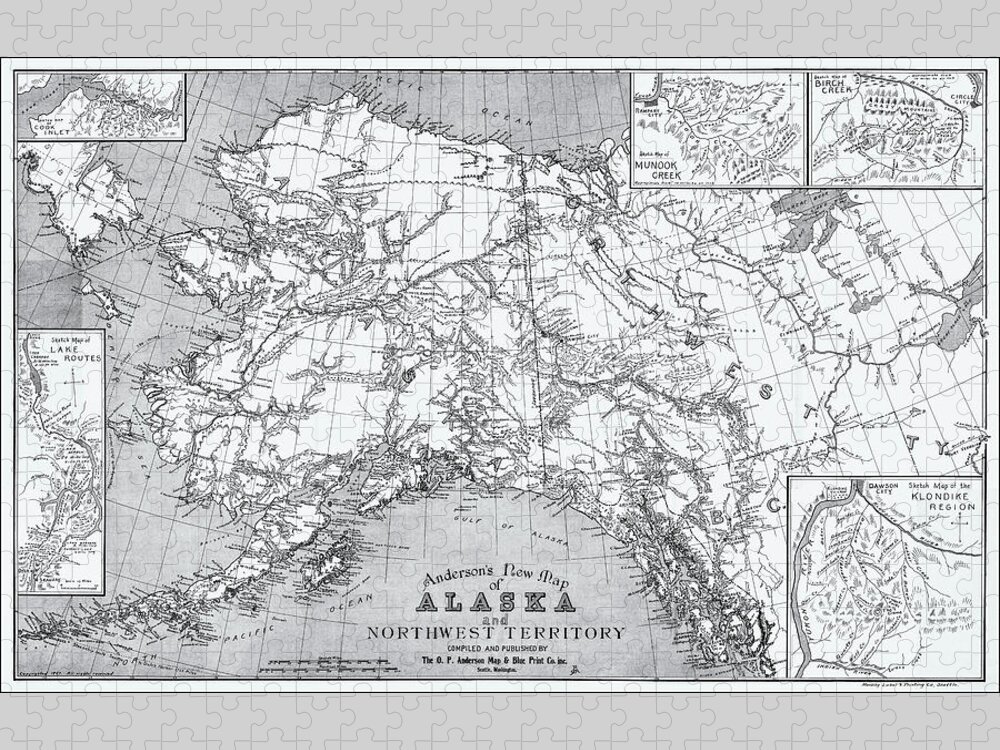 Alaska Map Jigsaw Puzzle featuring the photograph Historical Map Alaska and Northwest Territory 1897 Black and White by Carol Japp