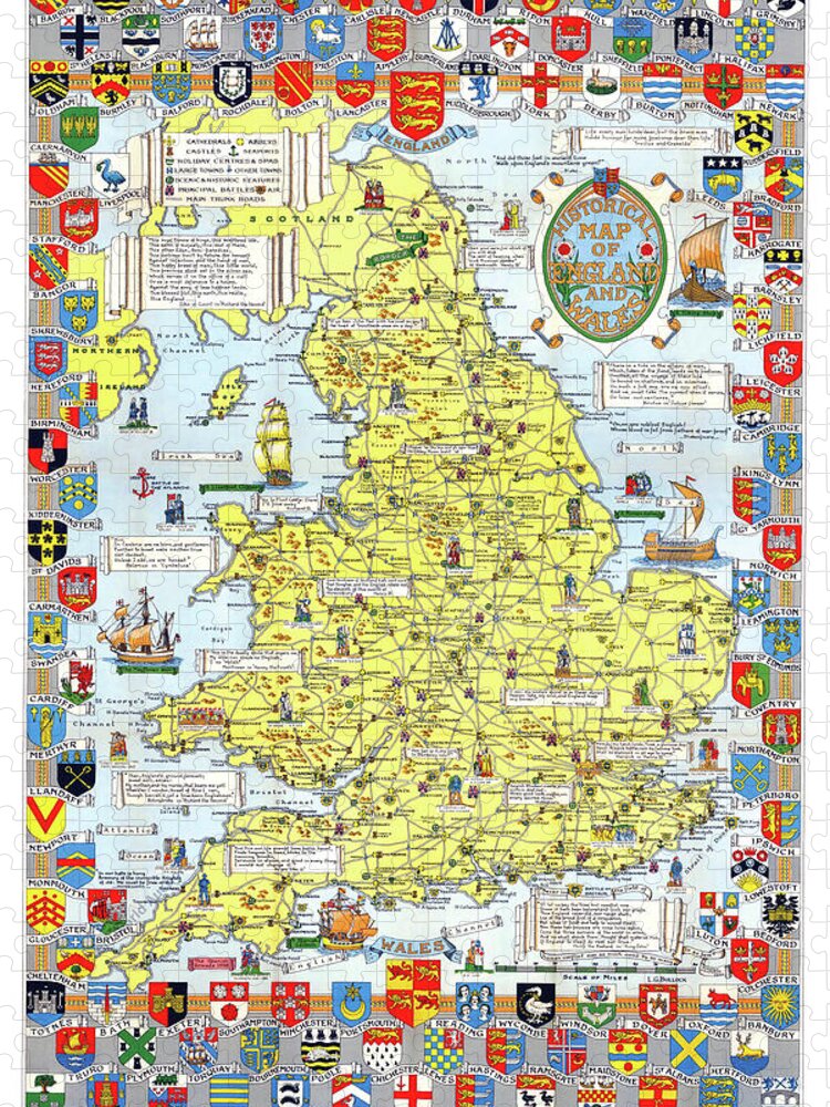 England Jigsaw Puzzle featuring the digital art Historical Map of England by Long Shot