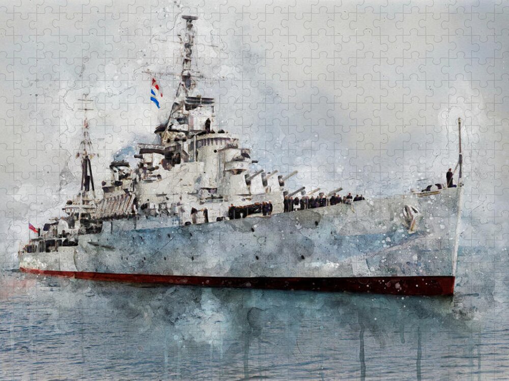 Warship Jigsaw Puzzle featuring the digital art HMS Bermuda 1941 by Geir Rosset