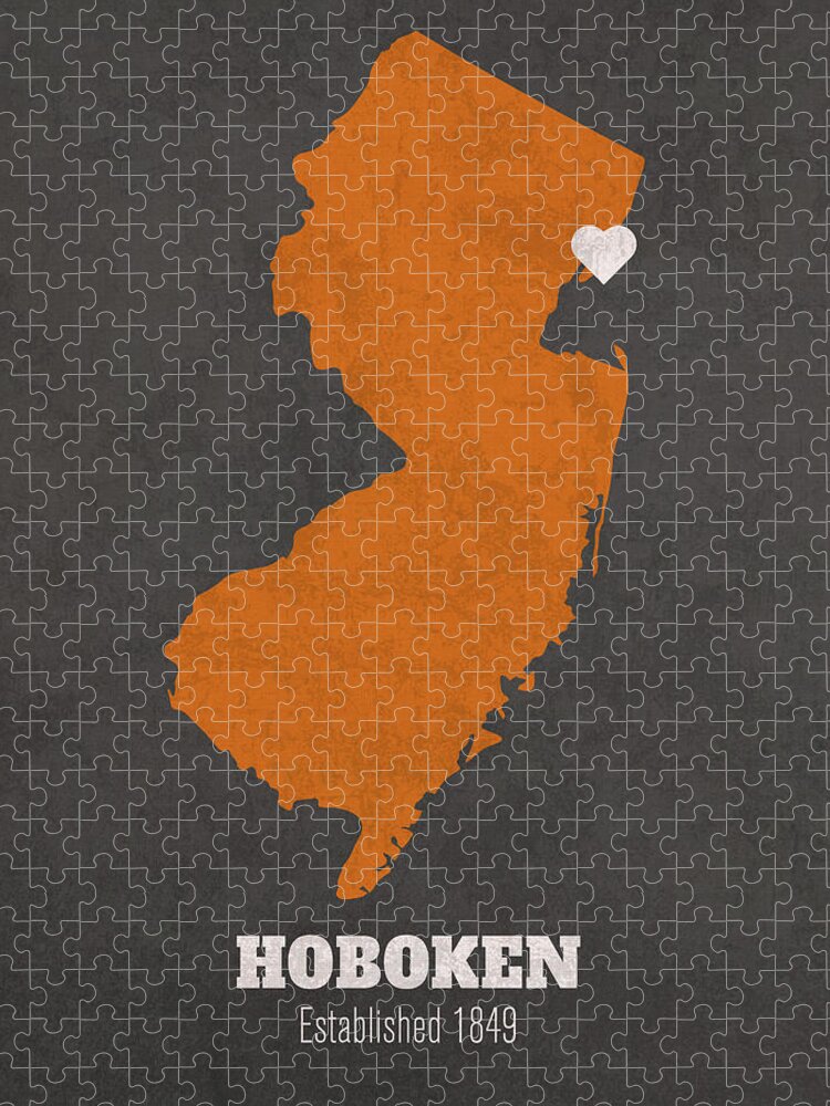 Hoboken Jigsaw Puzzle featuring the mixed media Hoboken New Jersey City Map Founded 1849 Princeton University Color Palette by Design Turnpike