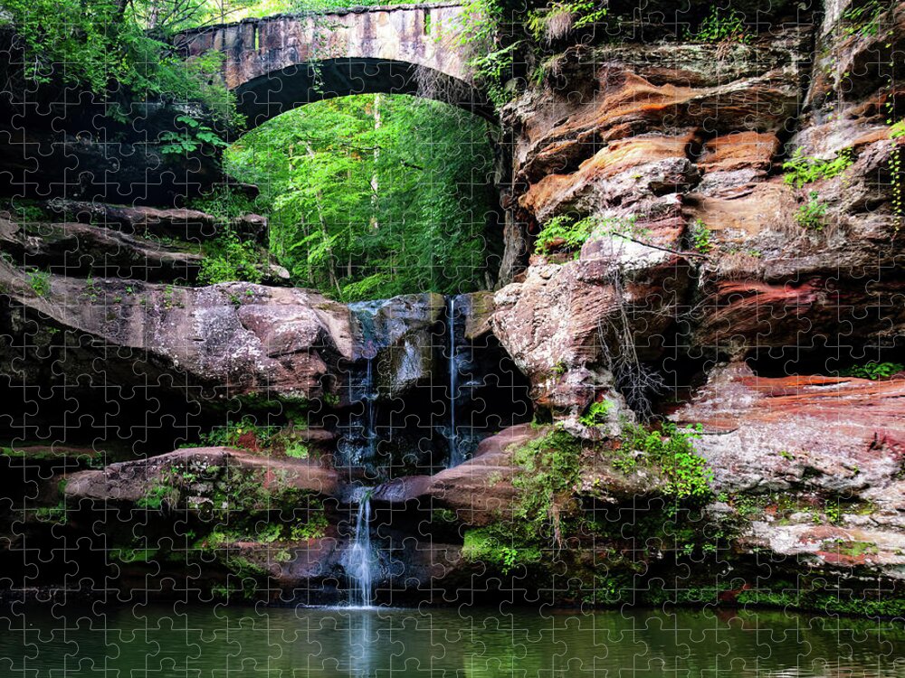 Waterfall Jigsaw Puzzle featuring the photograph Hocking Hills Waterfall 1 by Flees Photos