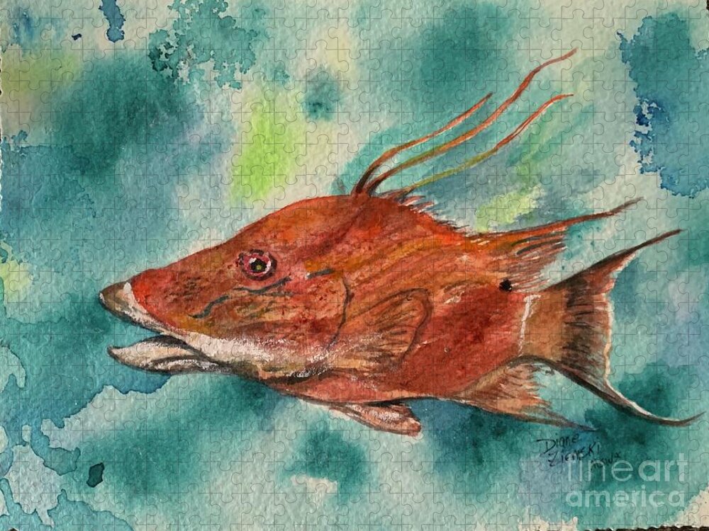 Fish Jigsaw Puzzle featuring the painting Hogfish 2 by Diane Ziemski