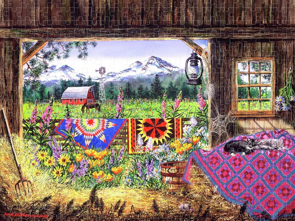Barn Jigsaw Puzzle featuring the painting Hole in the Barn Door by Diane Phalen