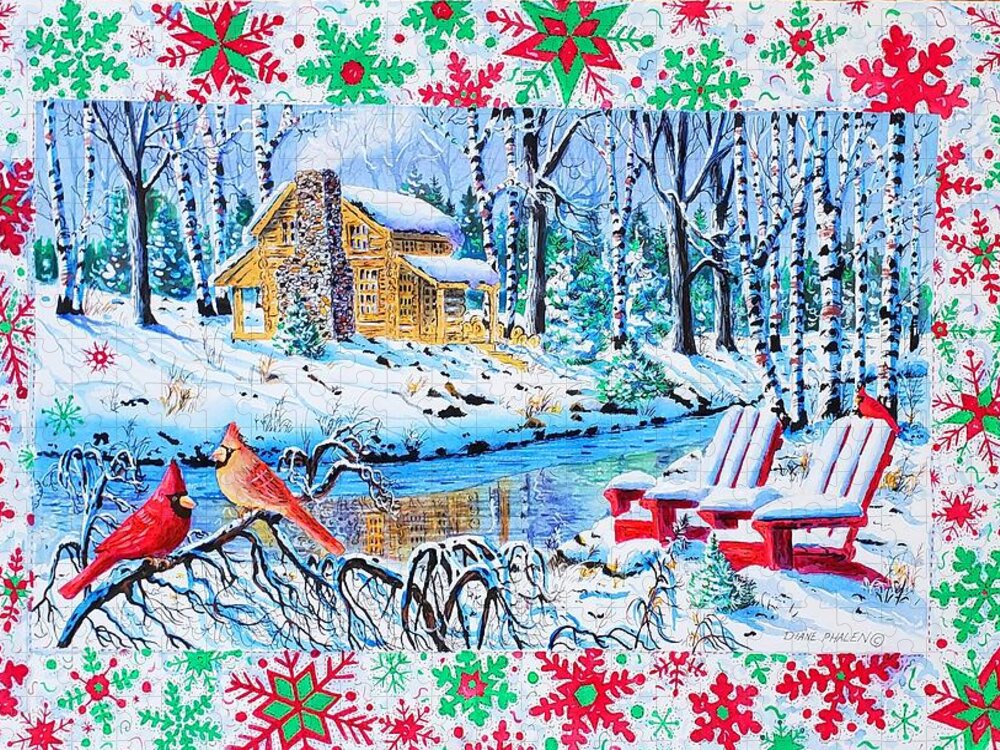 Cardinals Jigsaw Puzzle featuring the painting Holiday Cheer by Diane Phalen