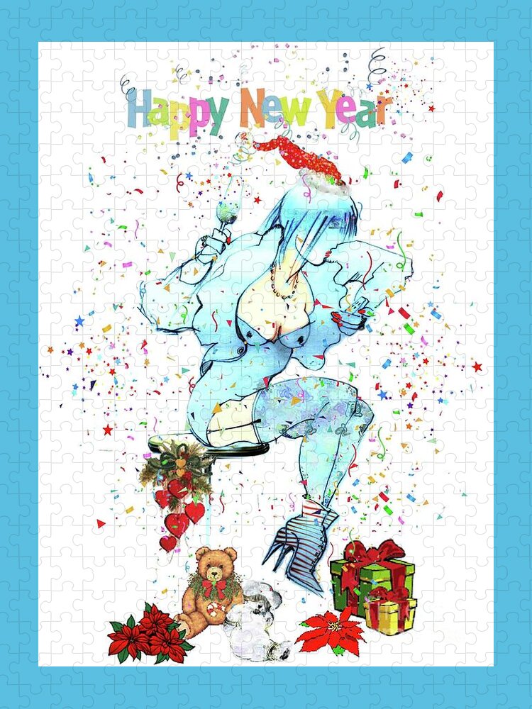 Holidays; Happy New Year; Greeting Cards Jigsaw Puzzle featuring the mixed media Holiday Girl - Holiday cards by Carolyn Weltman