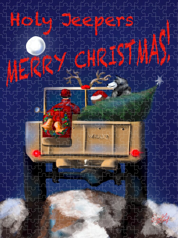 Willys Jigsaw Puzzle featuring the digital art Holy Jeepers Merry Christmas by Doug Gist