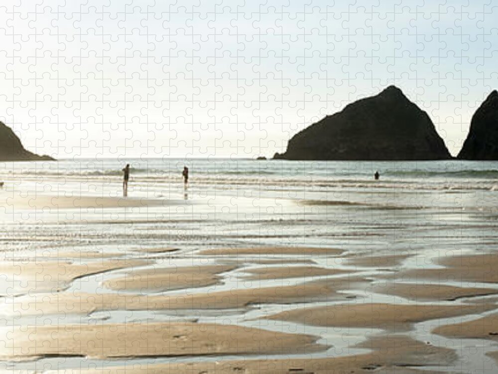 Cornwall Jigsaw Puzzle featuring the photograph Holywell Beach and Gull Rock Cornwall 2 by Sonny Ryse