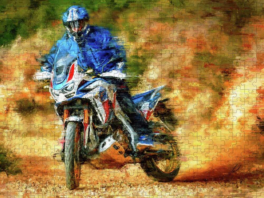 Motorcycle Jigsaw Puzzle featuring the painting HONDA AFRICA TWIN CRF 1100 Motorcycle by Vart by Vart