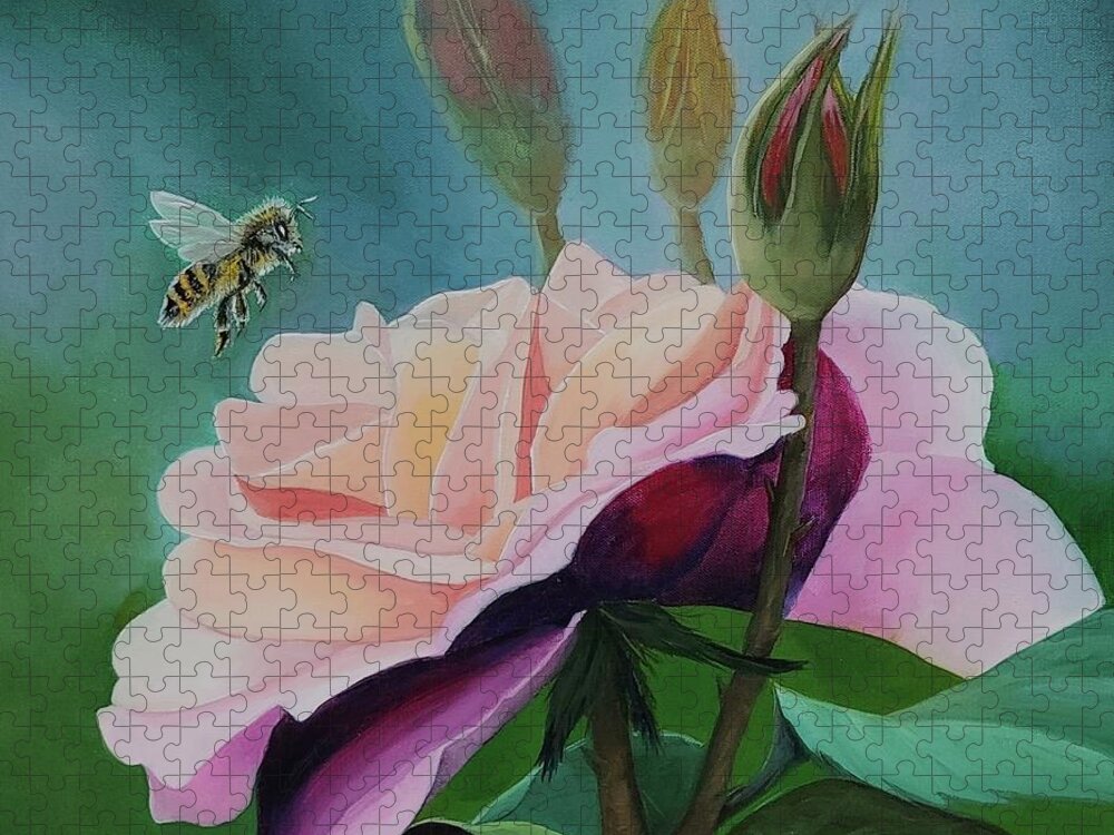 Wild Rose Jigsaw Puzzle featuring the painting Honey Rose by Connie Rish