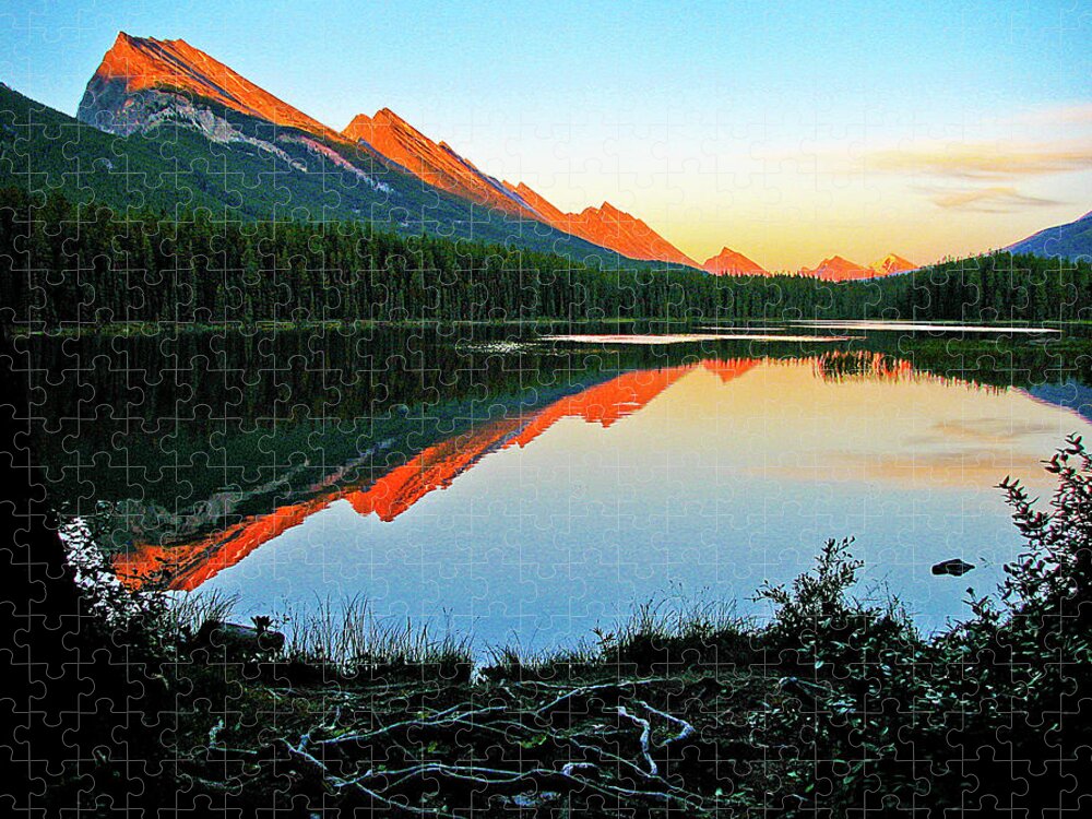 Mountains Lake Canada Rockies Jigsaw Puzzle featuring the photograph Honeymoon Lake by Neil Pankler