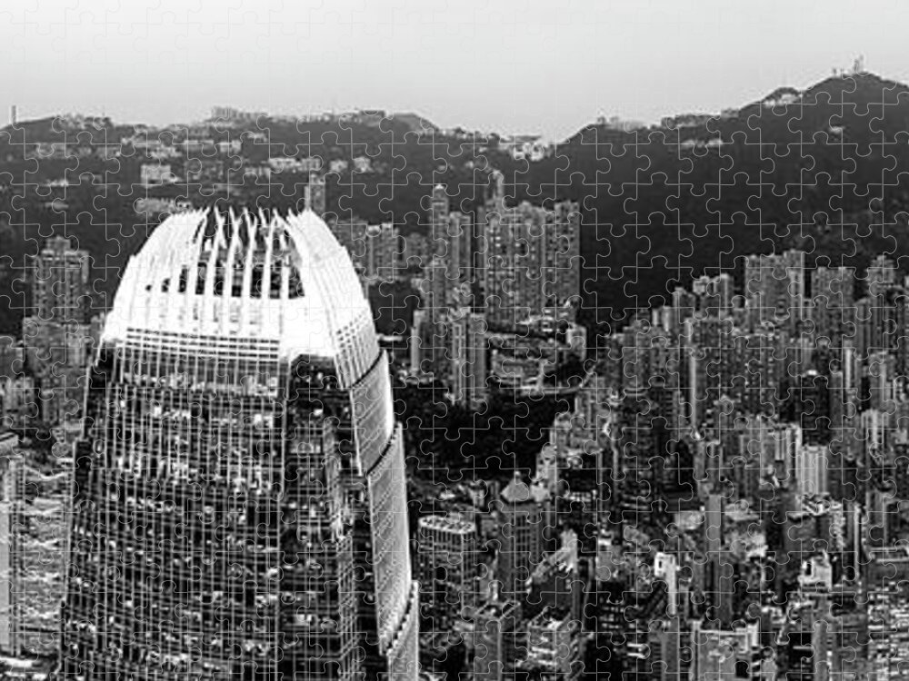 Panorama Jigsaw Puzzle featuring the photograph Hong Kong Island at night panorama by Sonny Ryse