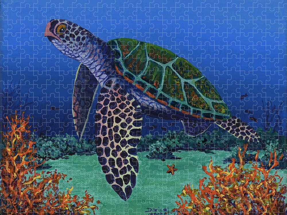 Sea Turtle Jigsaw Puzzle featuring the painting Honu and Coral Reef by Darice Machel McGuire