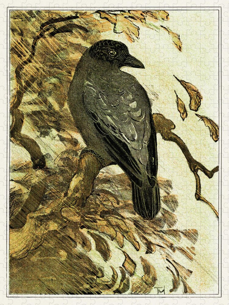 Bird Jigsaw Puzzle featuring the painting Hooded crow on branch by Theo van Hoytema