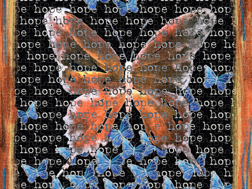 Butterfly Jigsaw Puzzle featuring the painting Hope Butterfly - black by Liana Yarckin