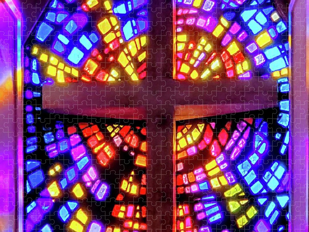 Hope Cross Church Stained Glass Sunday Colorful Religion Religious Jigsaw Puzzle featuring the photograph Hope by Nora Martinez