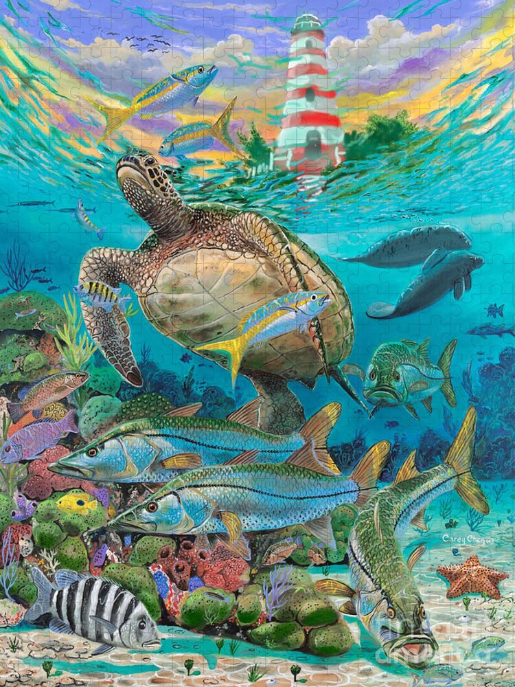 Turtle Jigsaw Puzzle featuring the painting Hope town Turtle by Carey Chen