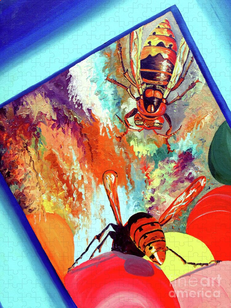 Hornets Jigsaw Puzzle featuring the painting Hornets by Daniel Janda