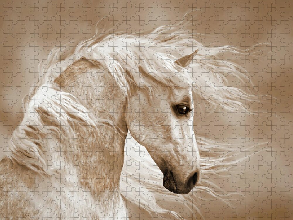 Horse Head Jigsaw Puzzle featuring the digital art Horse Portrait - sepia by Steve Ladner