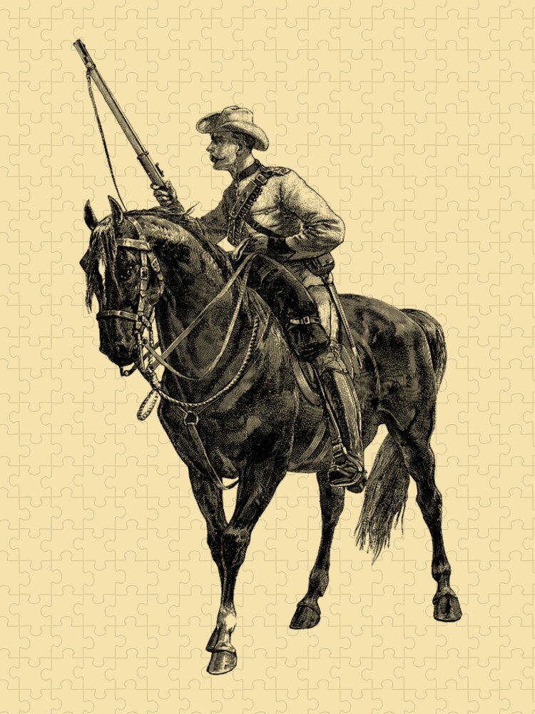 Cavalry Jigsaw Puzzle featuring the digital art Horse With Soldier by Madame Memento