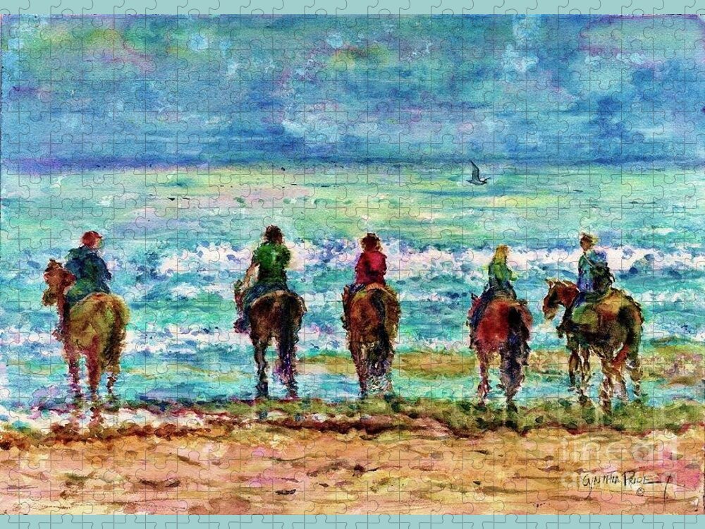 Horses Jigsaw Puzzle featuring the painting Horseback Beach Memories by Cynthia Pride