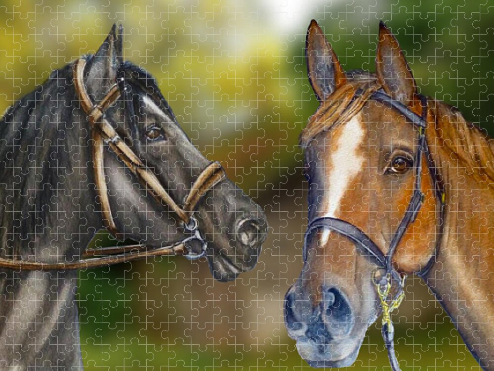 Horse Jigsaw Puzzle featuring the mixed media Horses Close-Up by Kelly Mills