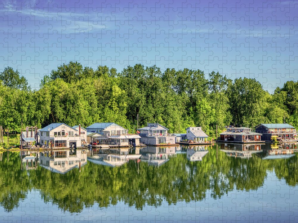 Boat Jigsaw Puzzle featuring the photograph House boats on the channel by Loyd Towe Photography