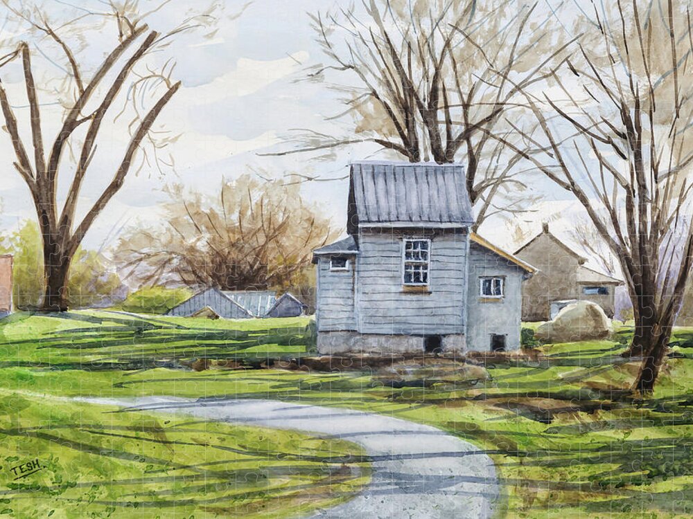 Watercolor Jigsaw Puzzle featuring the painting House by Tailrace by Tesh Parekh