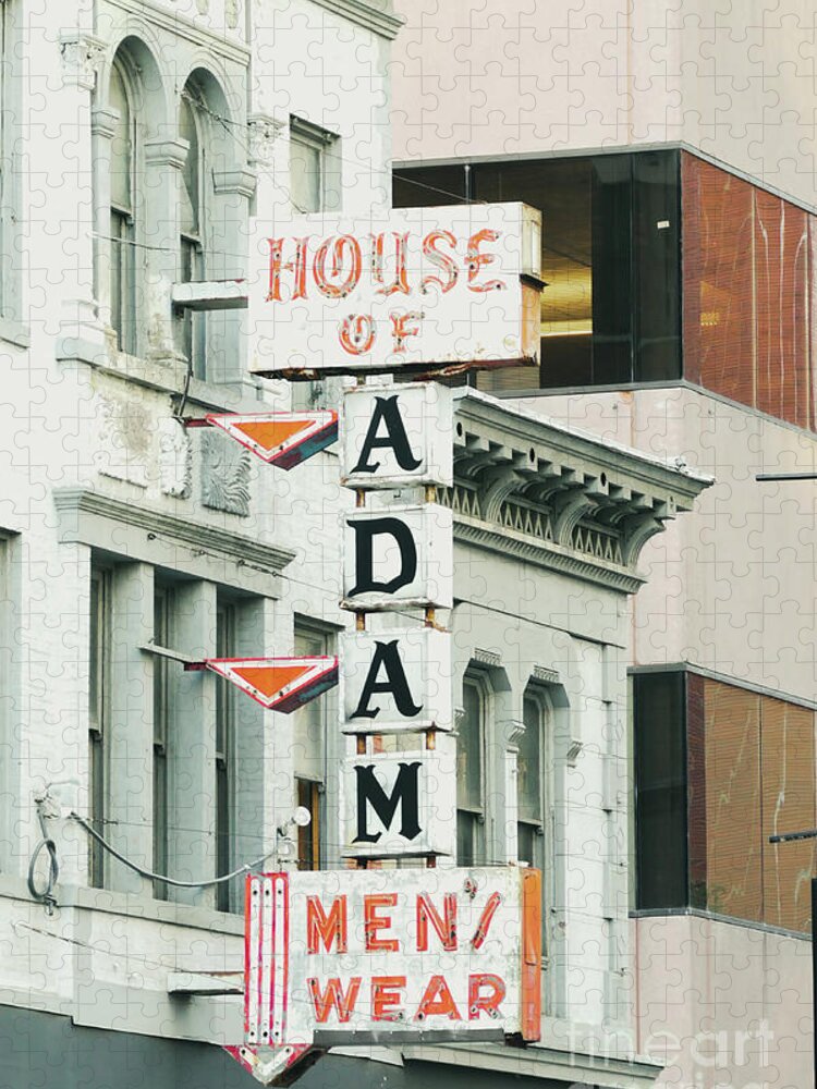 House Of Adam Jigsaw Puzzle featuring the photograph House of Adam Men's Wear Sign by Bentley Davis