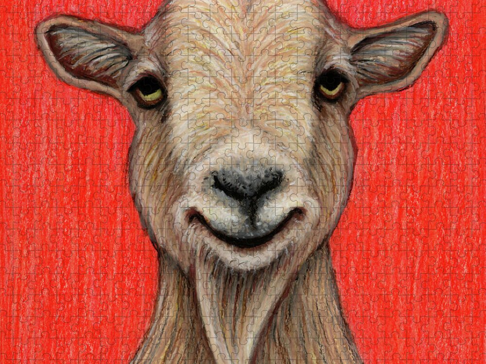 Nigerian Dwarf Goat Jigsaw Puzzle featuring the painting Howie The Nigerian Dwarf Goat by Amy E Fraser