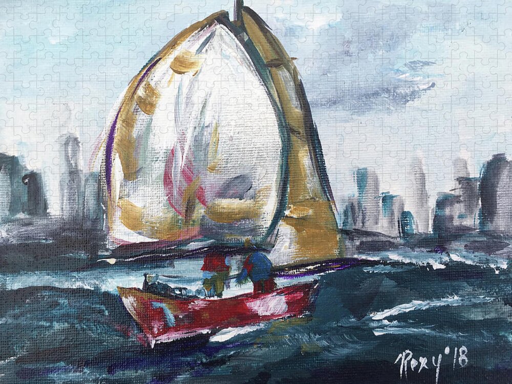 Big Sail Jigsaw Puzzle featuring the painting Hudson Sailing by Roxy Rich