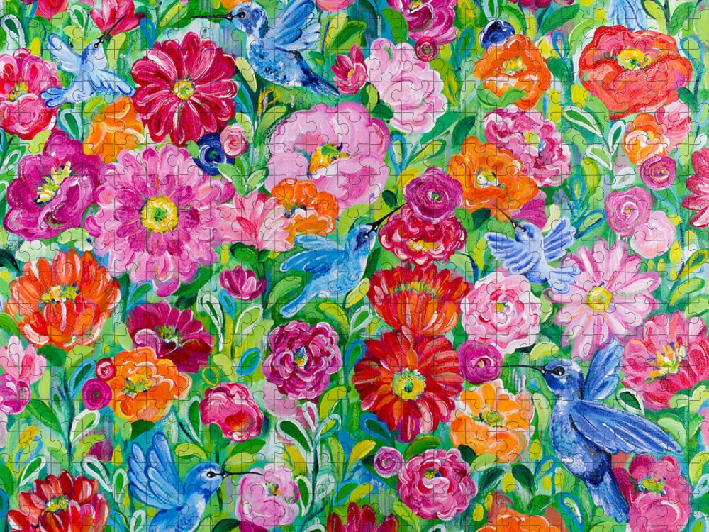 Hummingbirds Jigsaw Puzzle featuring the painting Hummingbird Garden by Beth Ann Scott