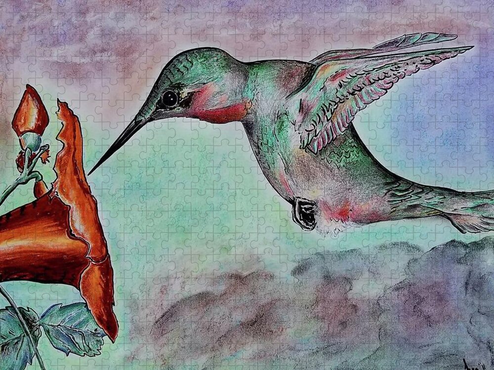 Fine Art Jigsaw Puzzle featuring the mixed media Hummingbird Signature by Tara Strange Dunbar