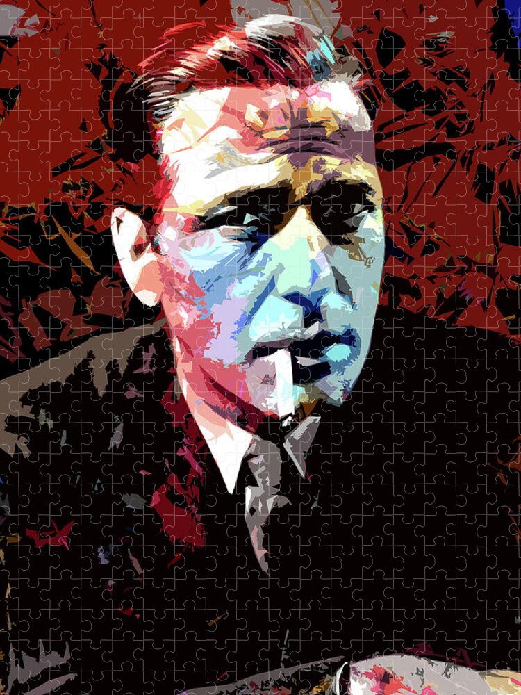 Humphrey Bogart Jigsaw Puzzle featuring the digital art Humphrey Bogart psychedelic portrait by Movie World Posters