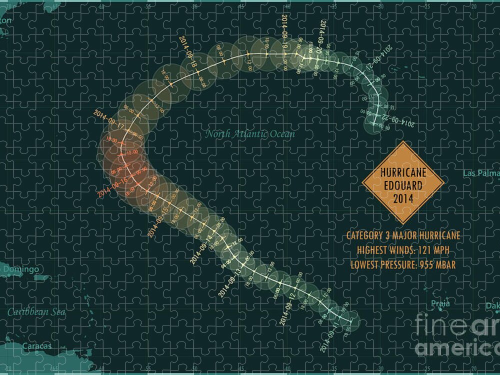 Cartography Jigsaw Puzzle featuring the digital art Hurricane Edouard 2014 Track North Atlantic Ocean Infographic by Frank Ramspott