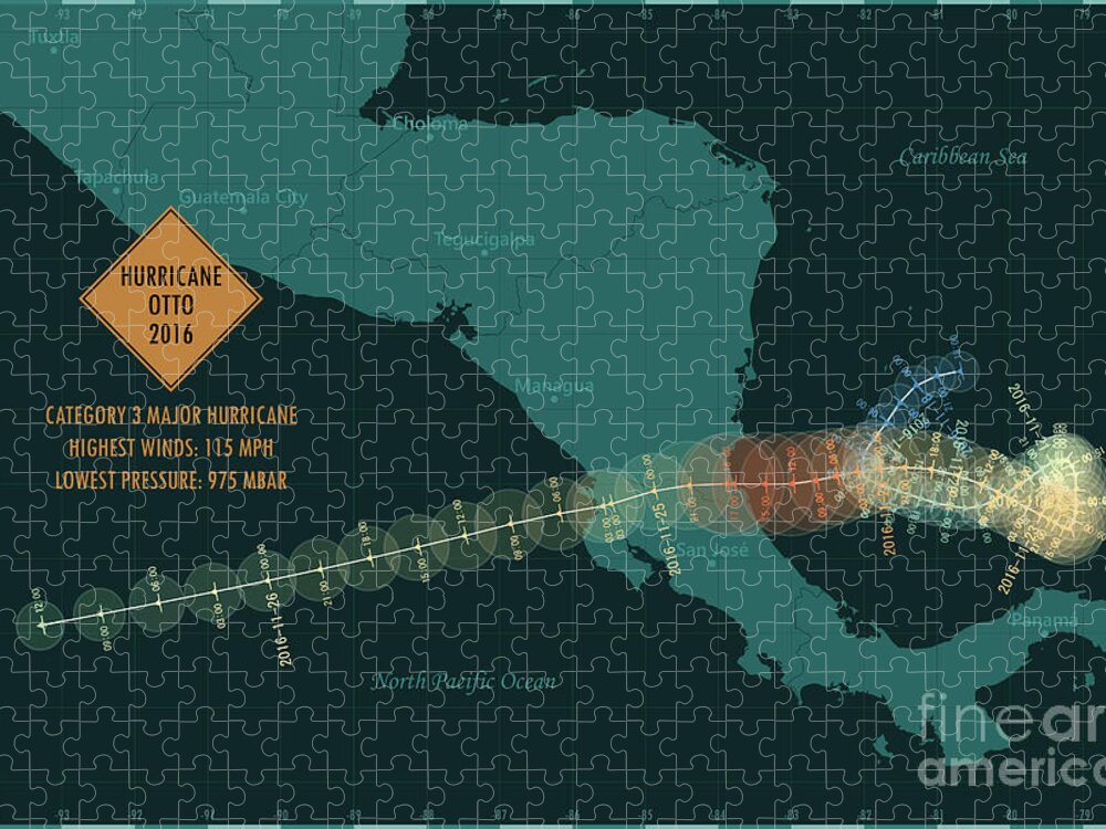 Cartography Jigsaw Puzzle featuring the digital art Hurricane Otto 2016 Track Caribbean Sea Infographic by Frank Ramspott