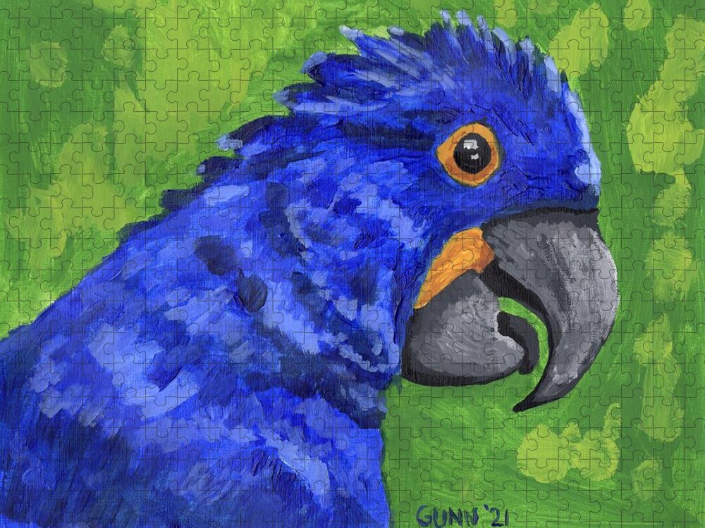 Hyacinth Macaw Jigsaw Puzzle featuring the painting Hyacinth Macaw by Katrina Gunn