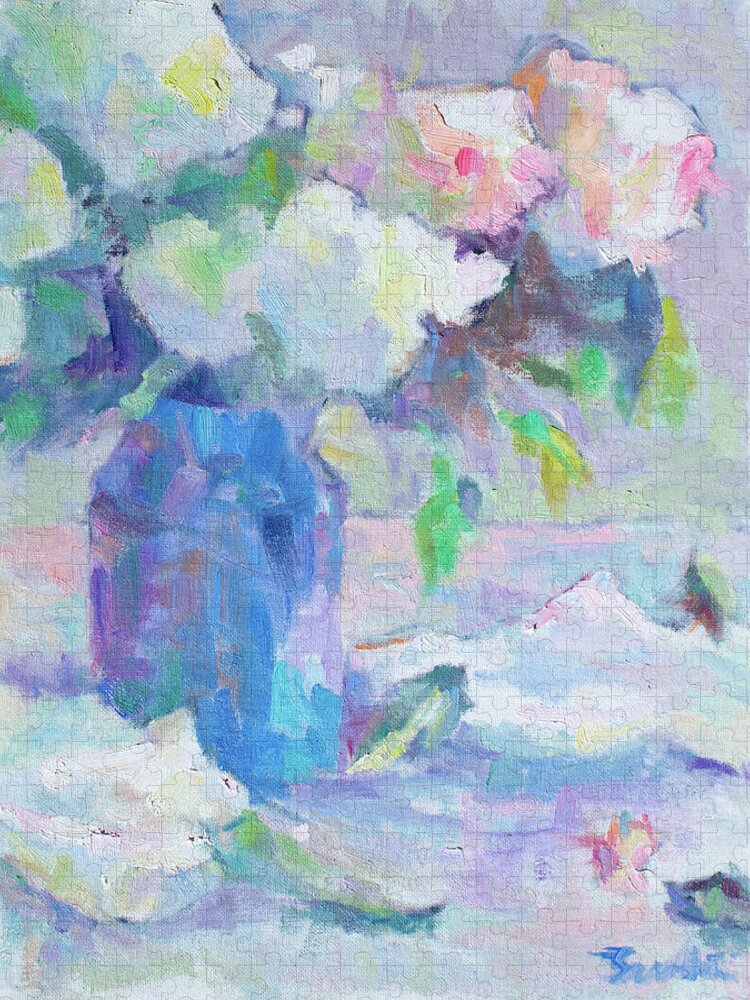 French Impressionism Jigsaw Puzzle featuring the painting Hydrangeas and Blue by Srishti Wilhelm