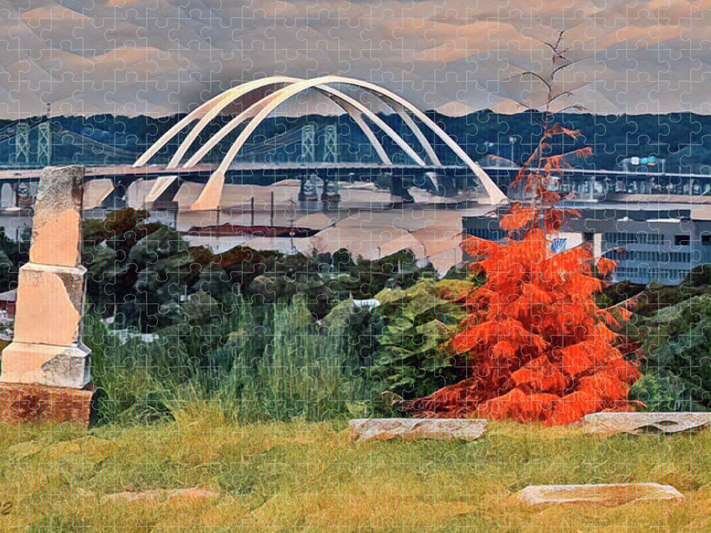 I-74 Jigsaw Puzzle featuring the photograph I-74 Bridge from Cemetery by Farol Tomson