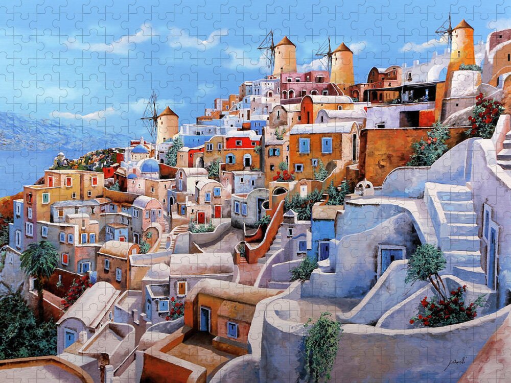 Greece Jigsaw Puzzle featuring the painting I colori di santorini  by Guido Borelli