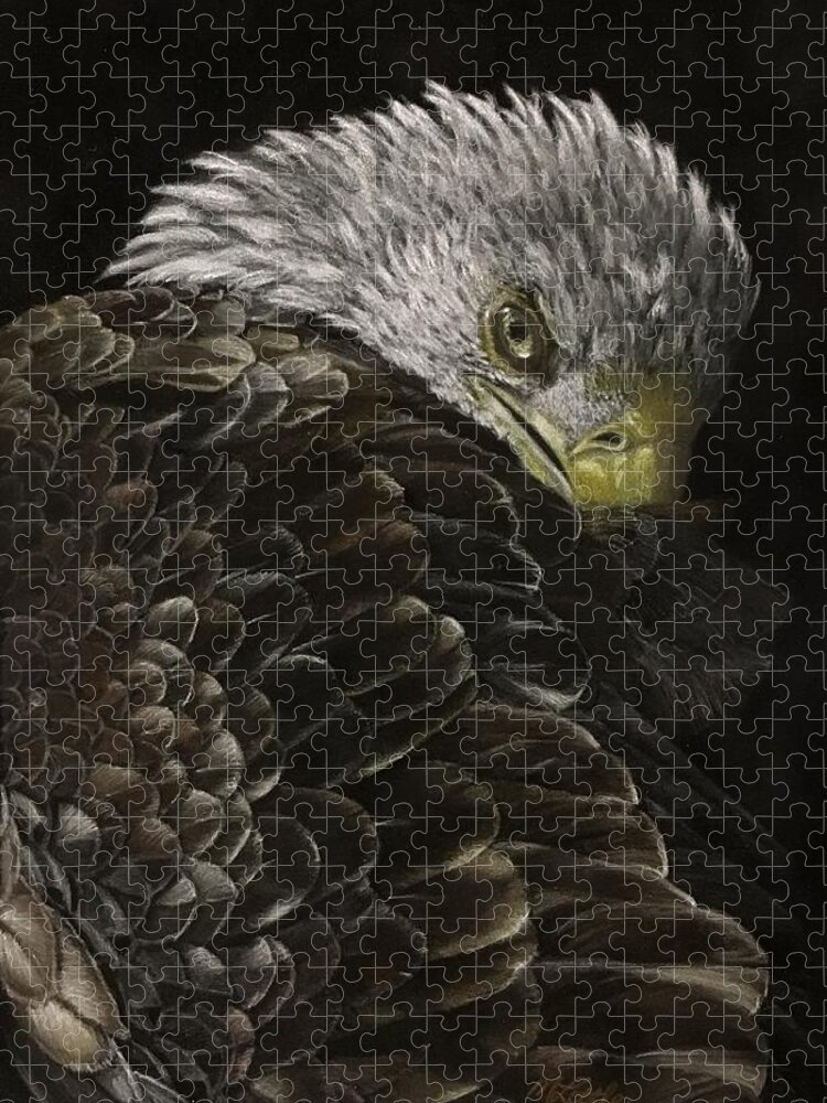 Eagle Jigsaw Puzzle featuring the pastel I Dare You by Marlene Little