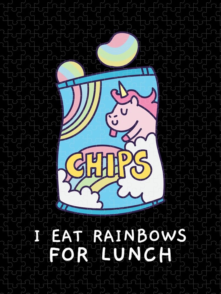 Cool Jigsaw Puzzle featuring the digital art I Eat Rainbows for Lunch Unicorn Chips by Flippin Sweet Gear