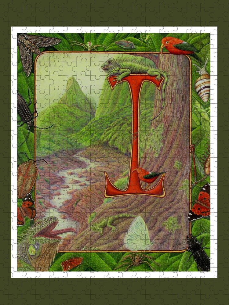 Kim Mcclinton Jigsaw Puzzle featuring the drawing I is for Iguana by Kim McClinton