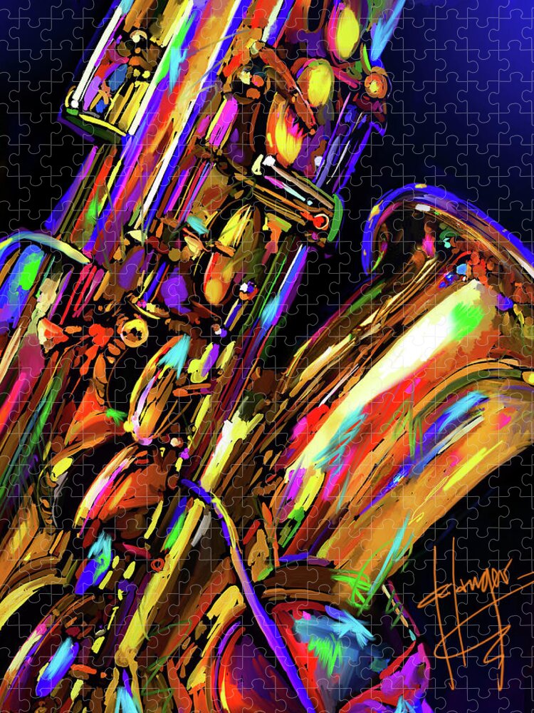 Saxophone Jigsaw Puzzle featuring the painting I Love My Saxophone by DC Langer