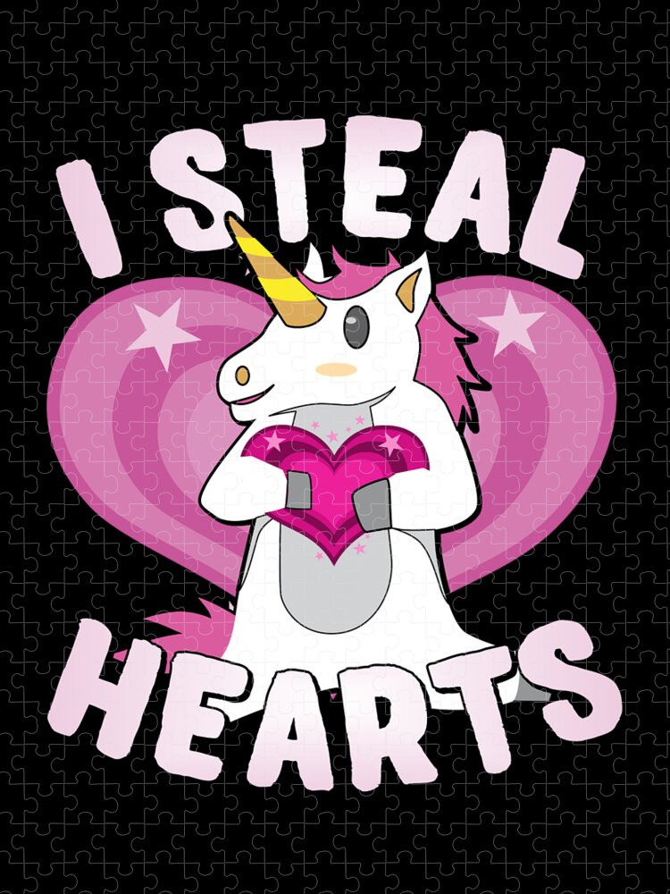 Cool Jigsaw Puzzle featuring the digital art I Steal Hearts Unicorn Valentines Day by Flippin Sweet Gear