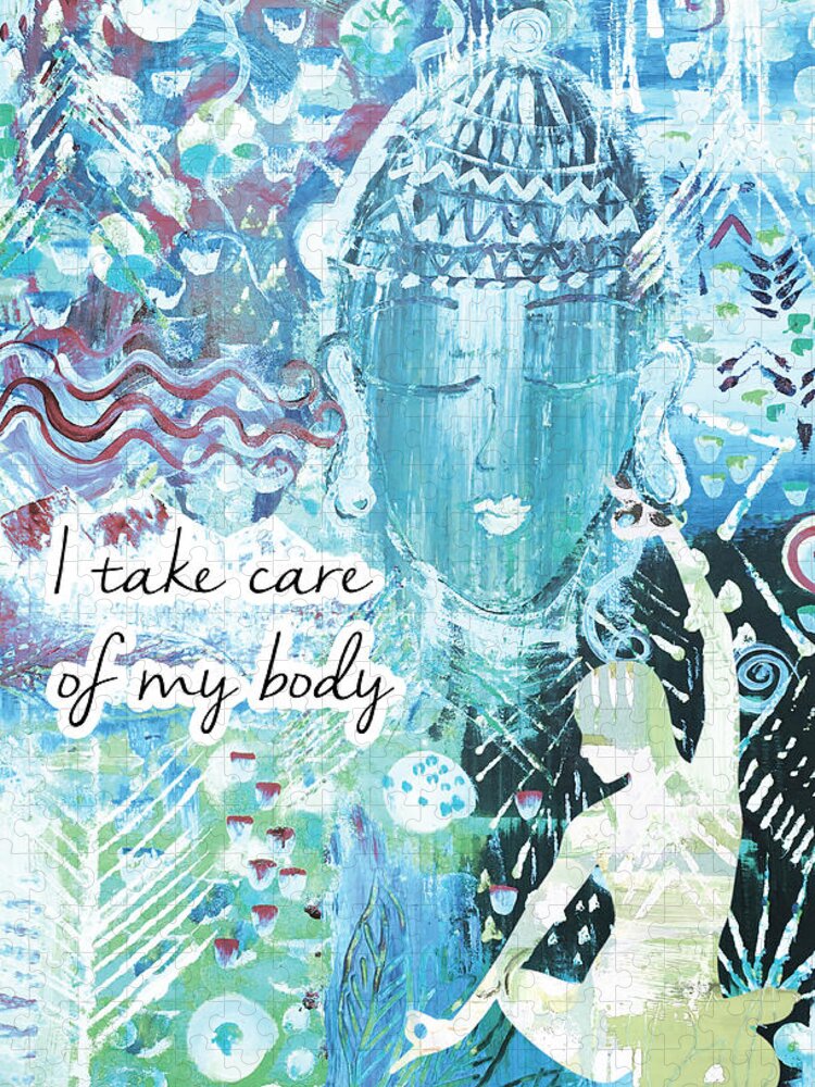 I Take Care Of My Body Jigsaw Puzzle featuring the mixed media I take care of my body by Claudia Schoen