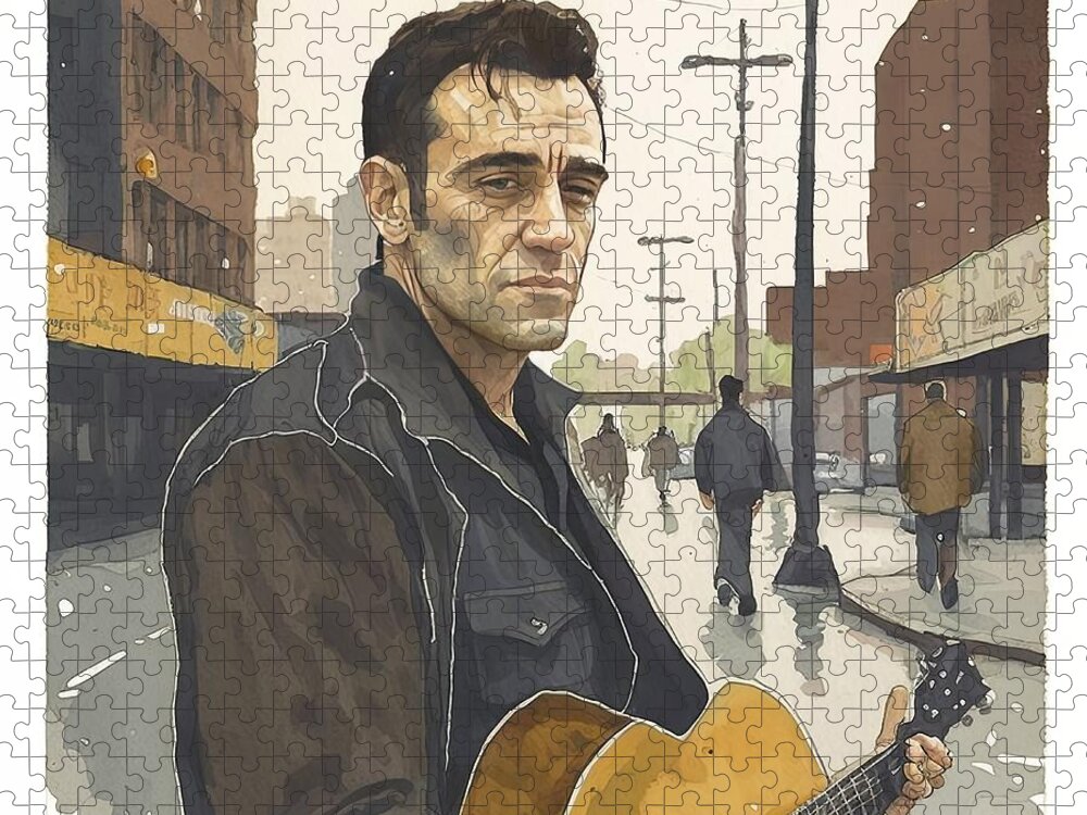 Johnny Cash Jigsaw Puzzle featuring the painting I walk the line by My Head Cinema