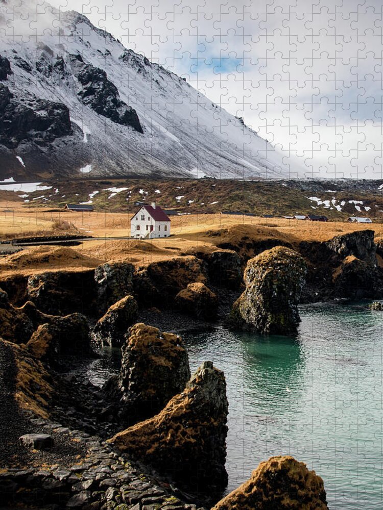 Arnarstapi Jigsaw Puzzle featuring the photograph Iceland landscape in winter at Arnarstapi village. by Michalakis Ppalis
